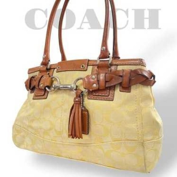 Like New Coach Hampton Yellow Signature Handbag Satchel Purse - Picture 1 of 13